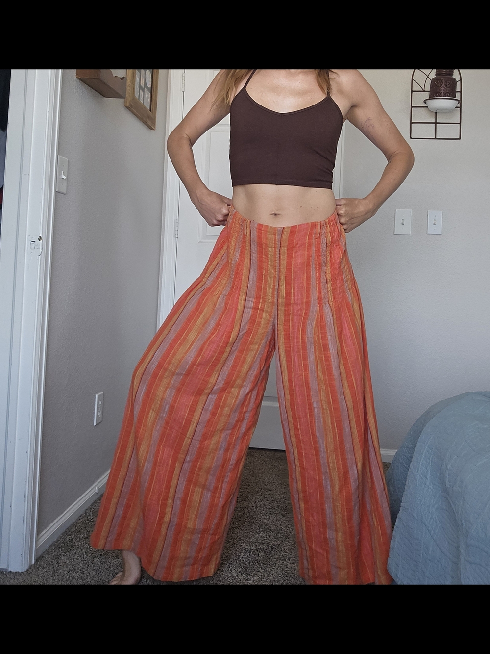 Free People Wide-Leg Stripe Pants in Orange - Picture 6 of 7